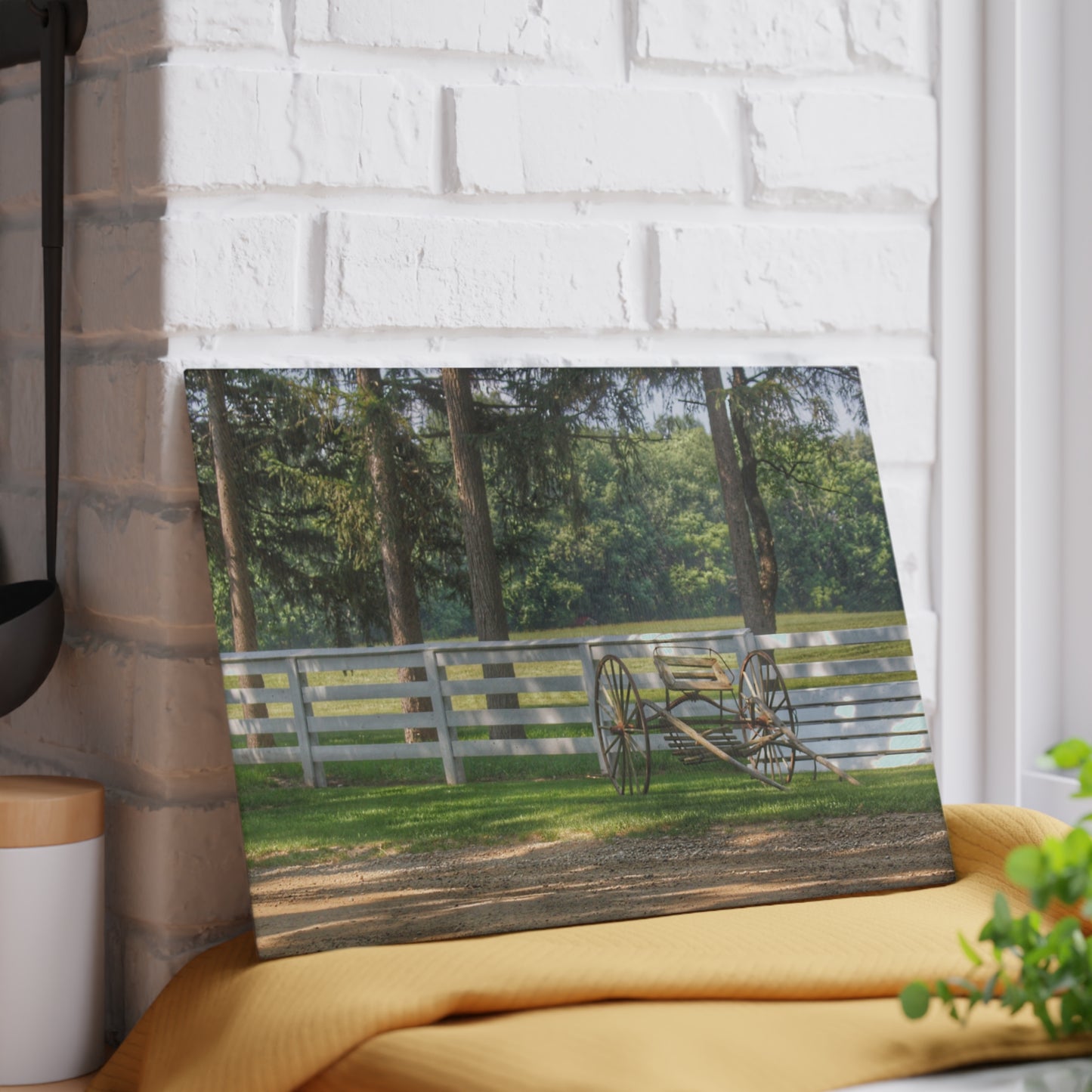 U R There Photography Thornville Buggy and Fence Rustic Farmhouse Tempered-Glass Cutting Board