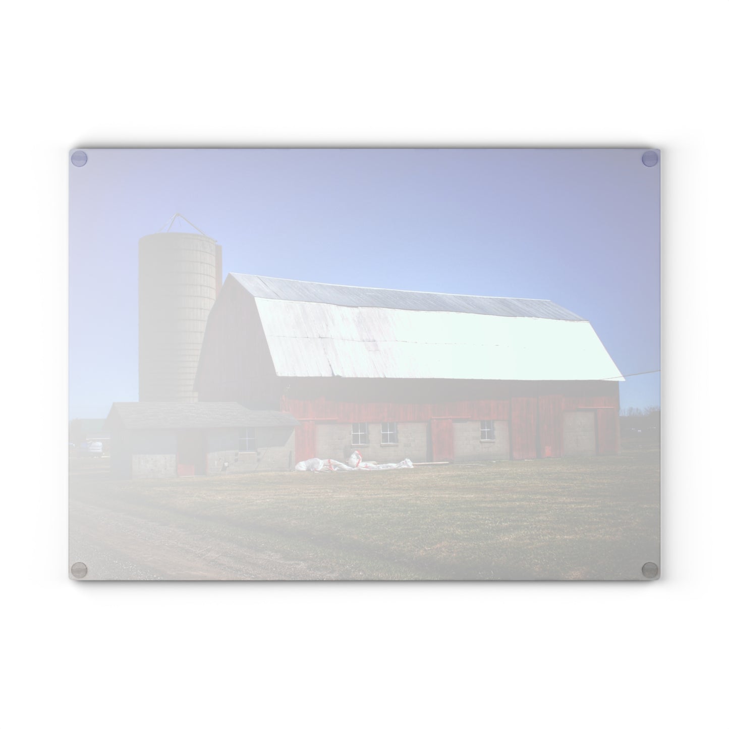 U R There Photography Burt Road Red and Silo Rustic Farmhouse Tempered-Glass Cutting Board