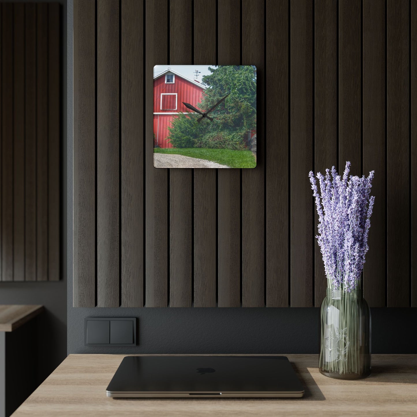 U R There Photography Modern Red I Rustic Farmhouse Acrylic Analog Wall Clock