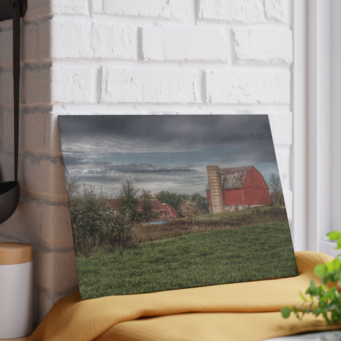 U R There Photography Clear Lake Road Red Rustic Farmhouse Tempered-Glass Cutting Board