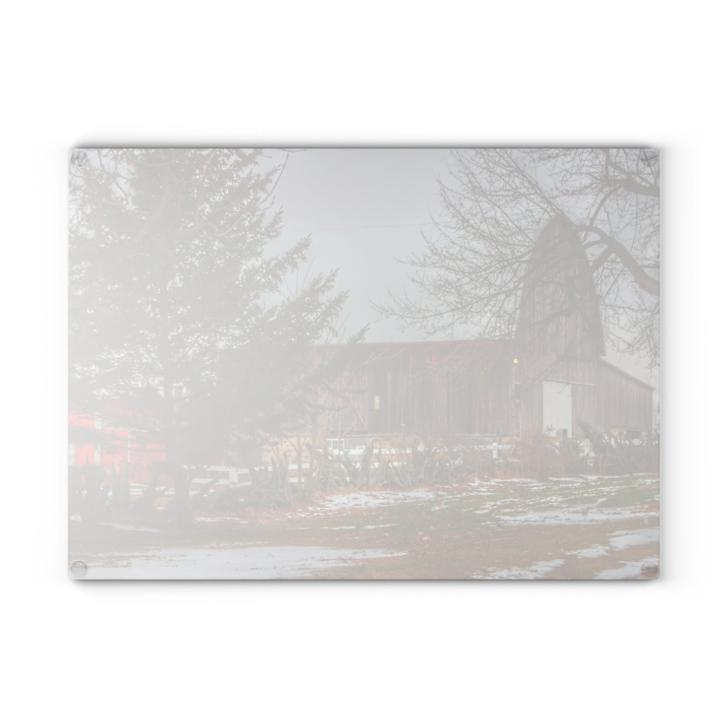 U R There Photography Schott Road Grey II Rustic Farmhouse Tempered-Glass Cutting Board