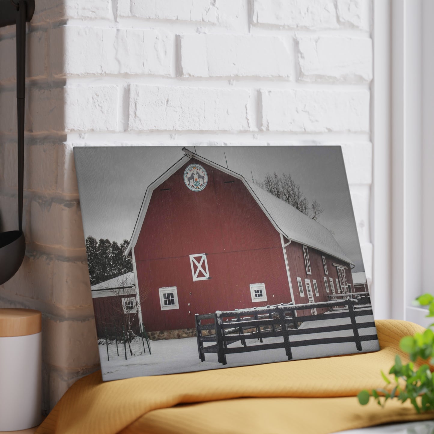 U R There Photography Barns of Barber Road III Rustic Farmhouse Tempered-Glass Cutting Board