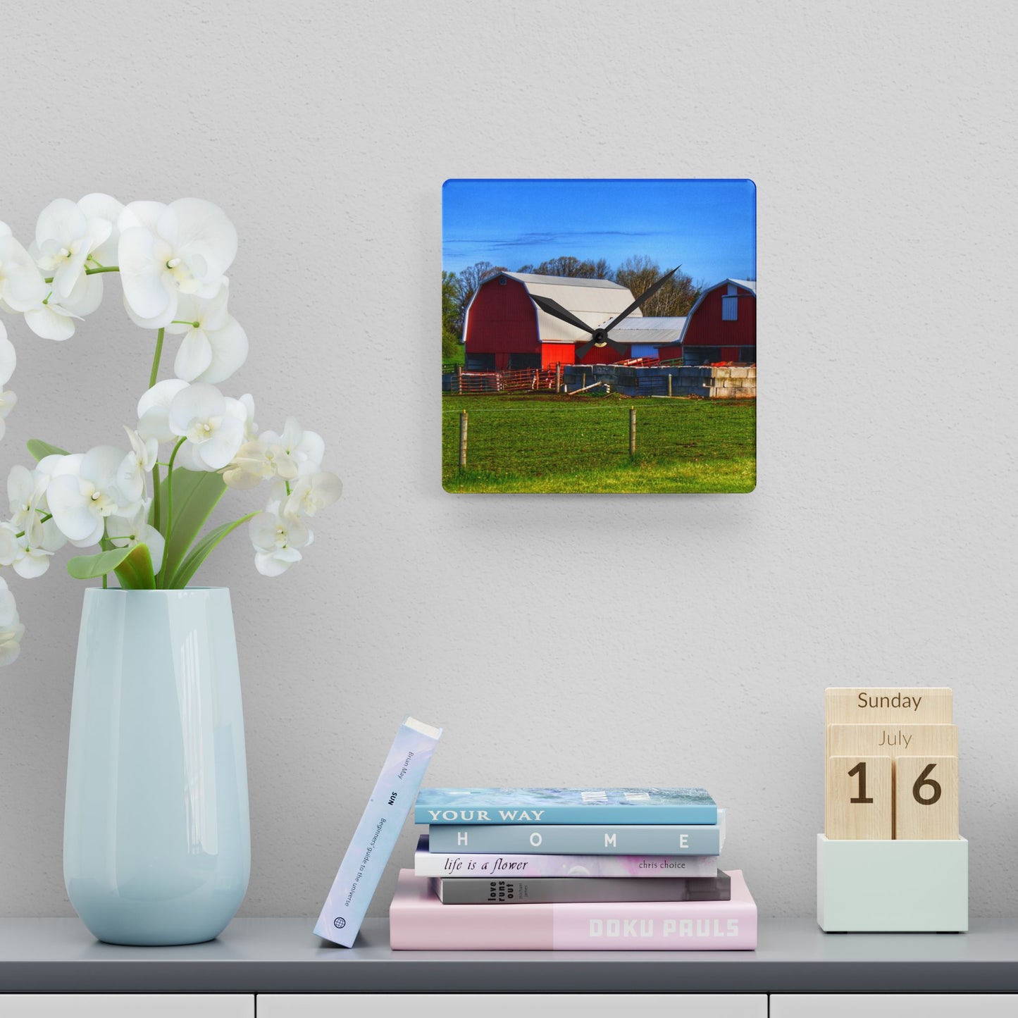 U R There Photography M-15 Reds Rustic Farmhouse Acrylic Analog Wall Clock