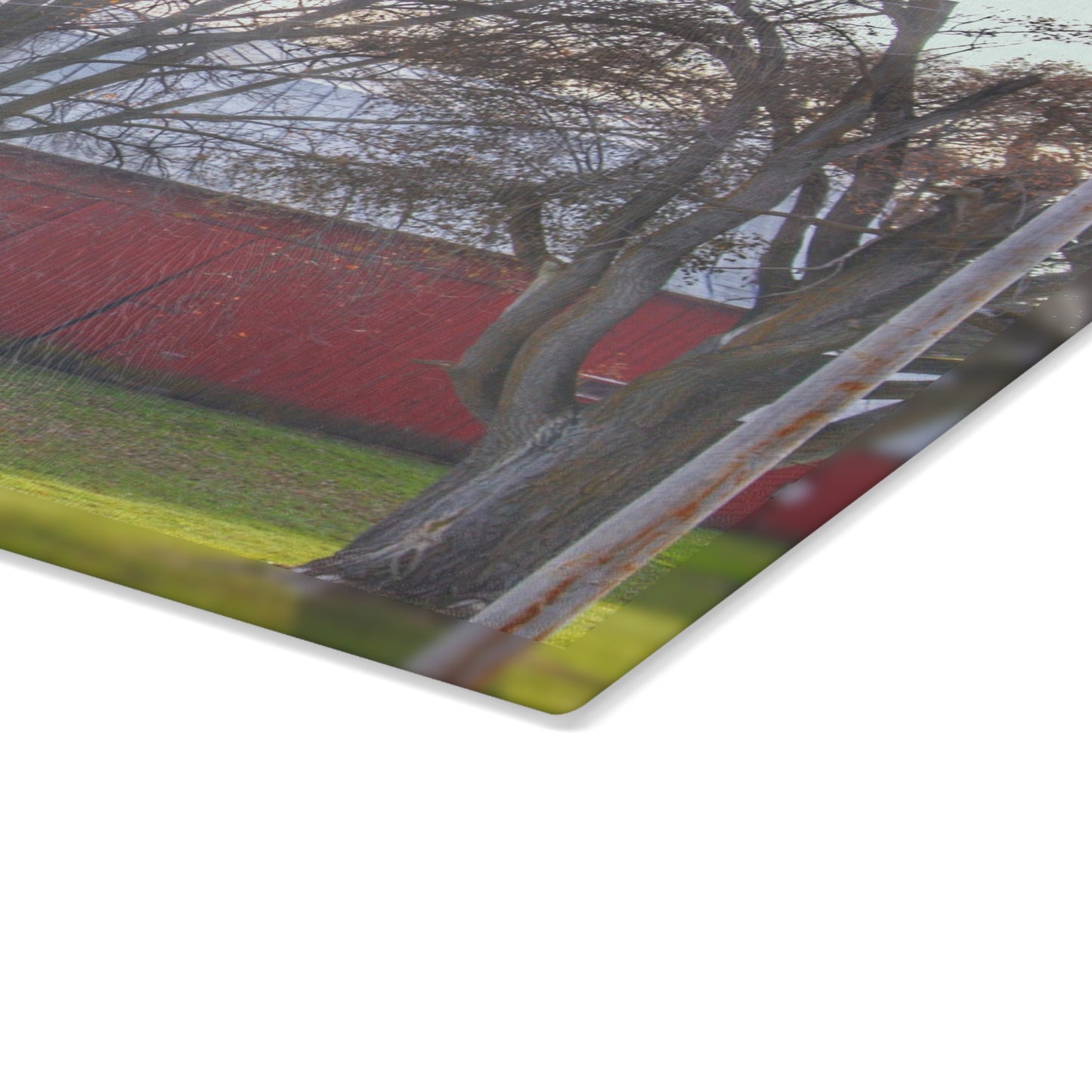 U R There Photography Vienna Road Hidden Red Rustic Farmhouse Tempered-Glass Cutting Board