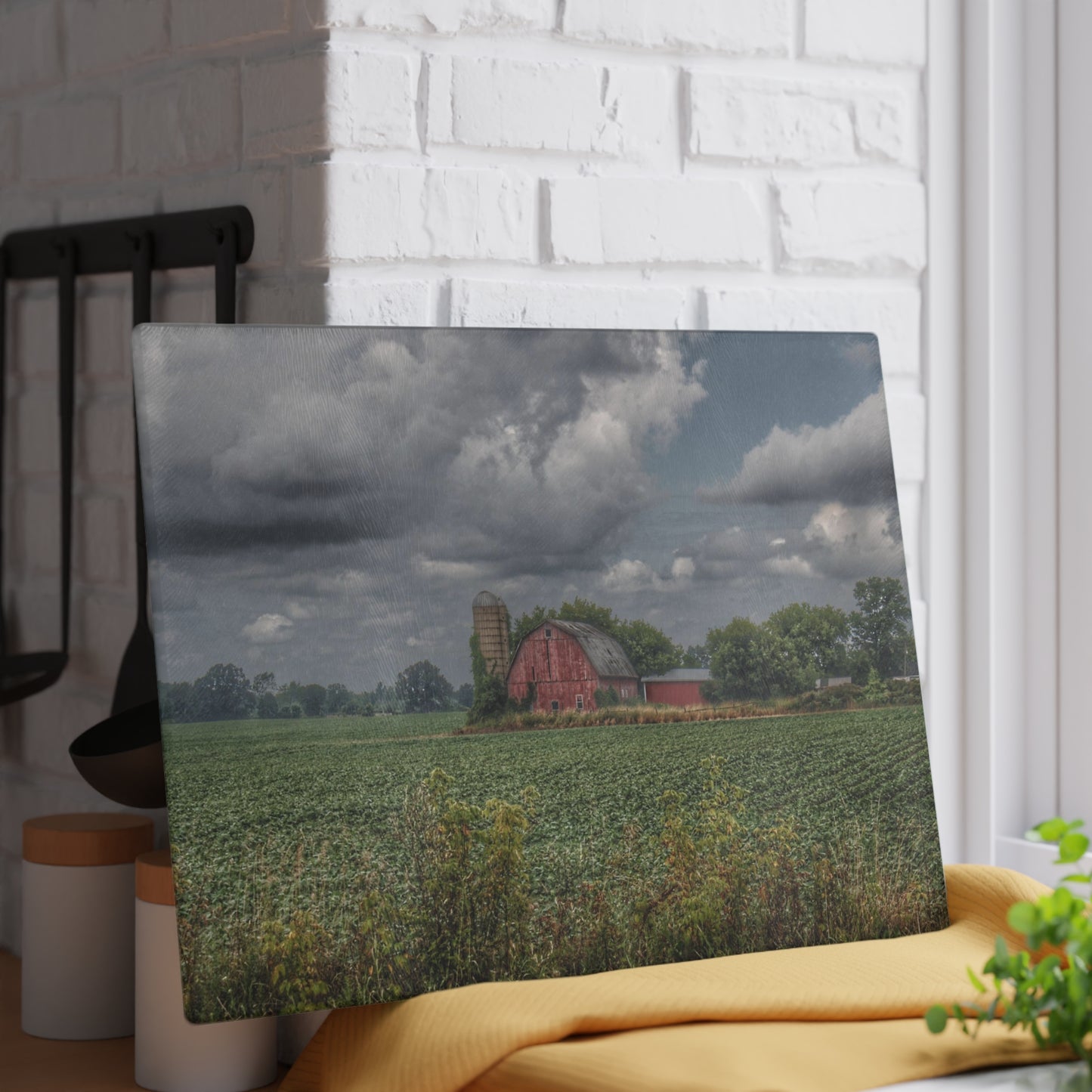 U R There Photography Church Road Red Rustic Farmhouse Tempered-Glass Cutting Board