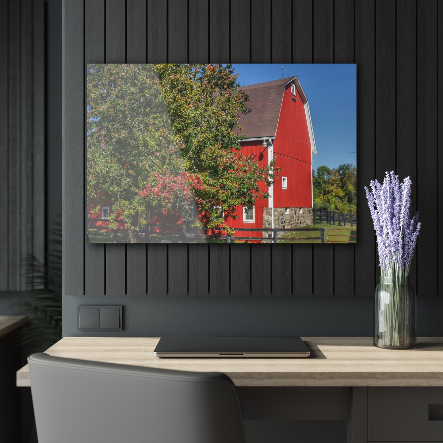 U R There Photography Oakwood Road Red Rustic Farmhouse Acrylic Wall Print