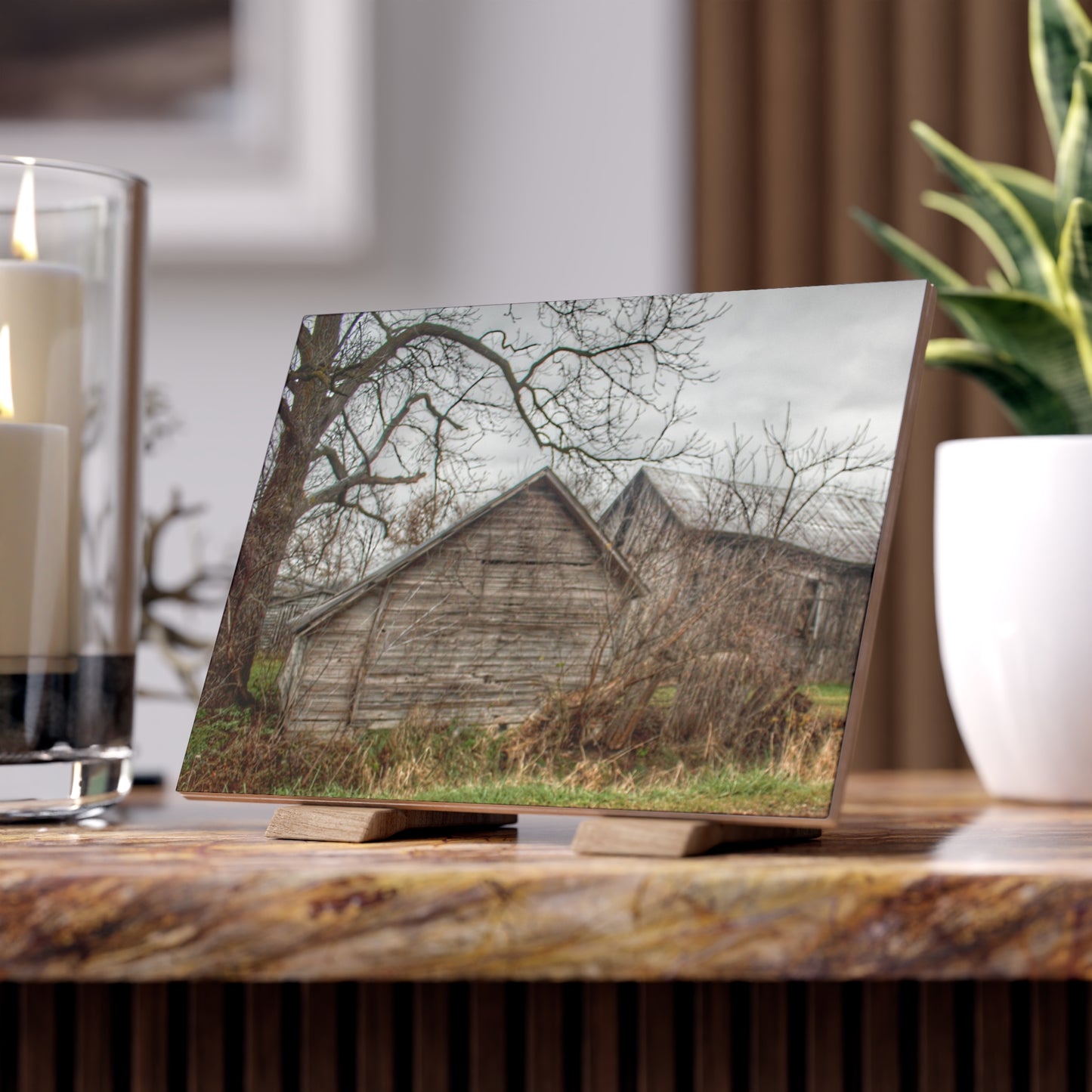 U R There Photography Bowers Road Greys II Rustic Farmhouse Decorative Ceramic Tile 6" × 8" Matte