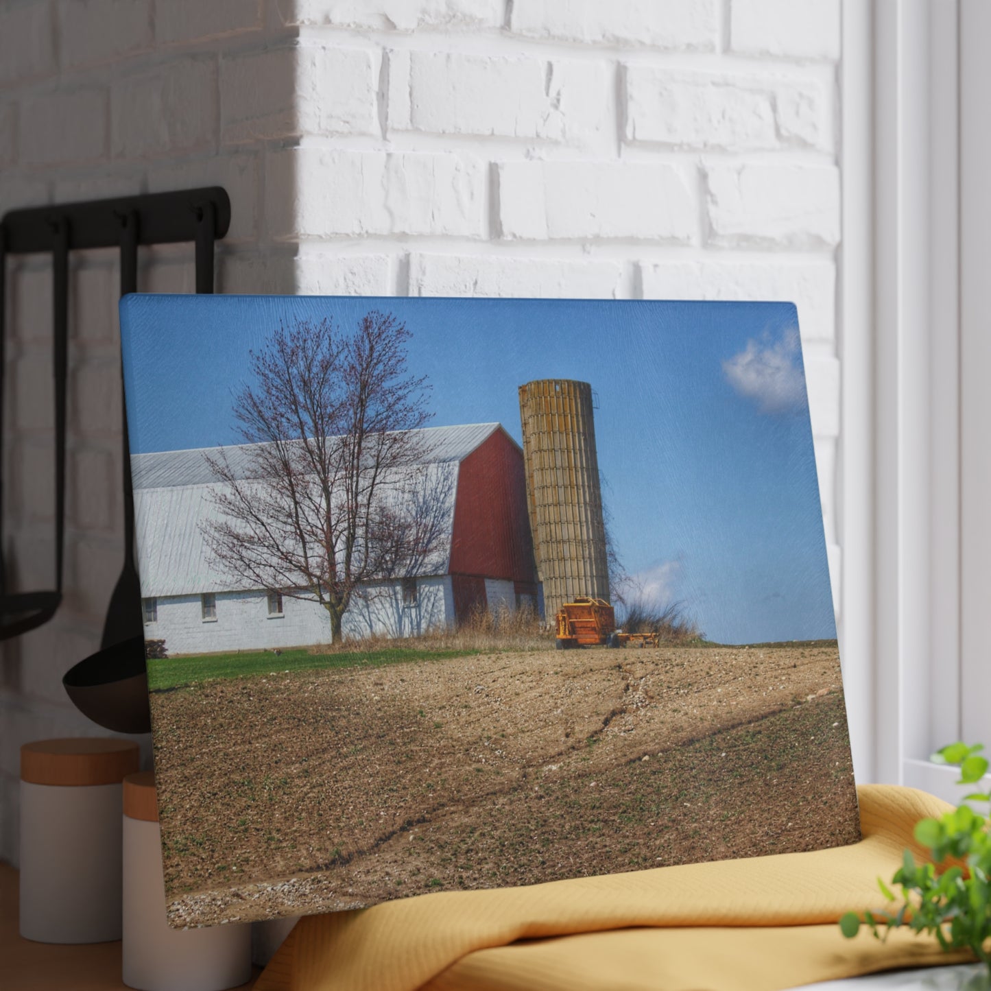 U R There Photography Shay Lake Red Rustic Farmhouse Tempered-Glass Cutting Board