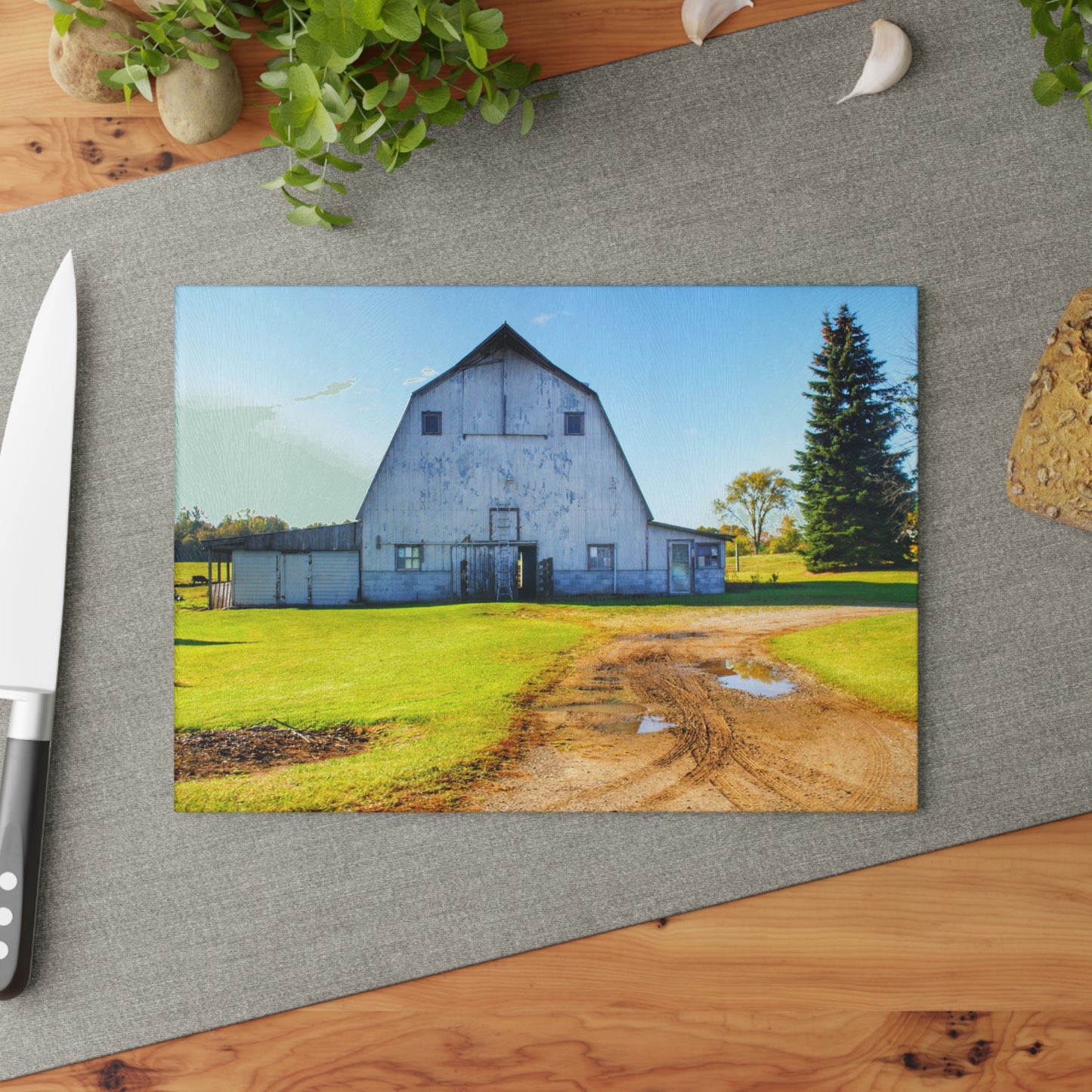 U R There Photography Yale Fremont Road Grey Rustic Farmhouse Tempered-Glass Cutting Board