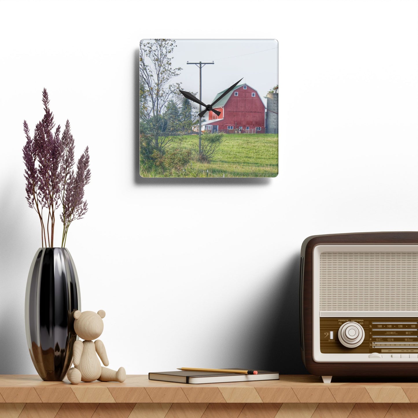 U R There Photography Stewart Road Red I Rustic Farmhouse Acrylic Analog Wall Clock