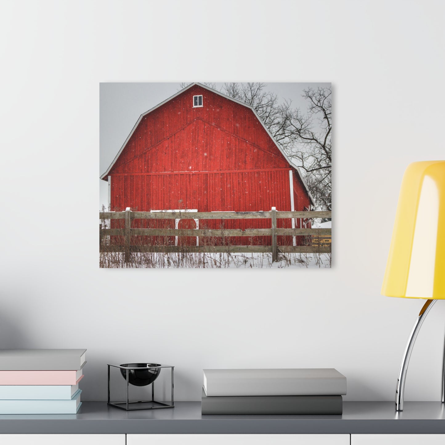 U R There Photography Big Red Beyond the Fence Rustic Farmhouse Acrylic Wall Print