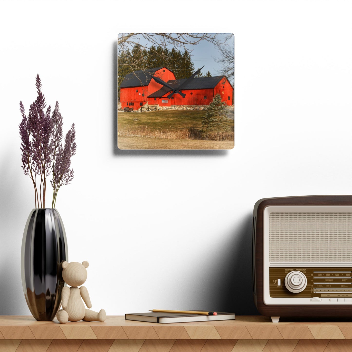 U R There Photography Thomas Road Patriot Barn Rustic Farmhouse Acrylic Analog Wall Clock