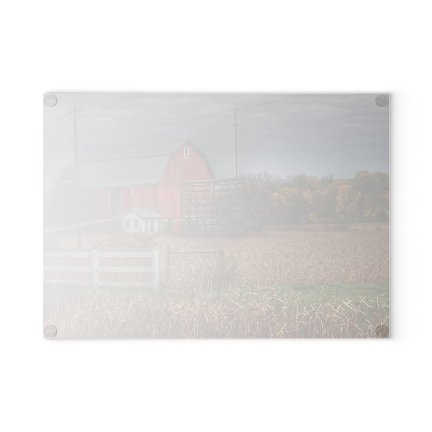 U R There Photography Barnes Road Red in Fall Rustic Farmhouse Tempered-Glass Cutting Board
