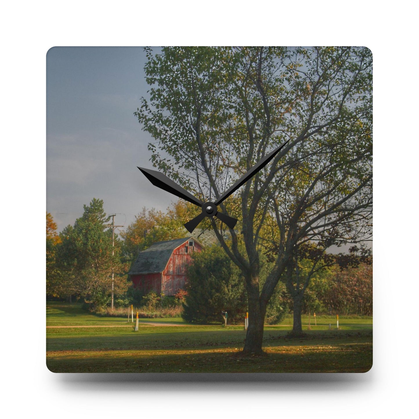 U R There Photography Belle River Red II Rustic Farmhouse Acrylic Analog Wall Clock