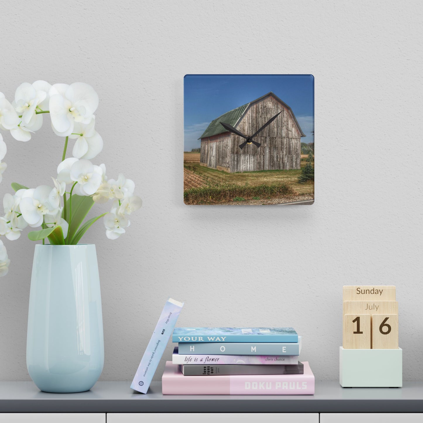 U R There Photography Vassar Road Grey Rustic Farmhouse Acrylic Analog Wall Clock