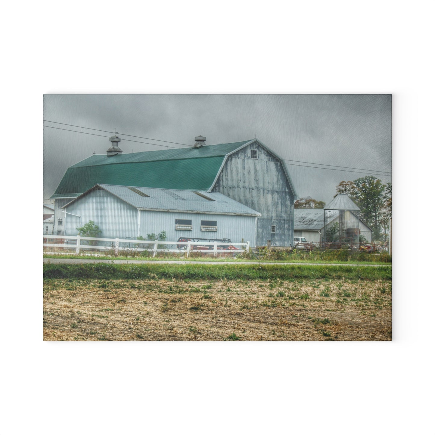 U R There Photography Richville Road Grey II Rustic Farmhouse Tempered-Glass Cutting Board