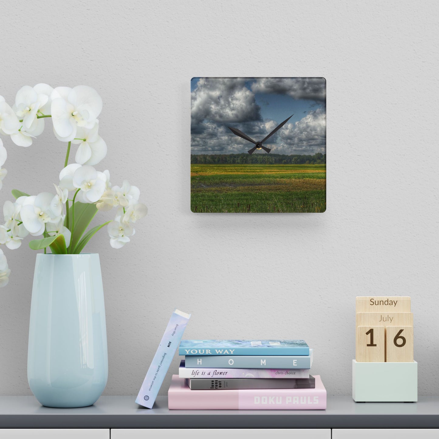 U R There Photography Skies of September Rustic Farmhouse Acrylic Analog Wall Clock