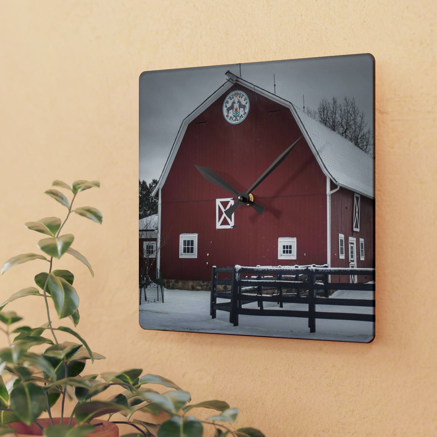 U R There Photography Barns of Barber Road III Rustic Farmhouse Acrylic Analog Wall Clock
