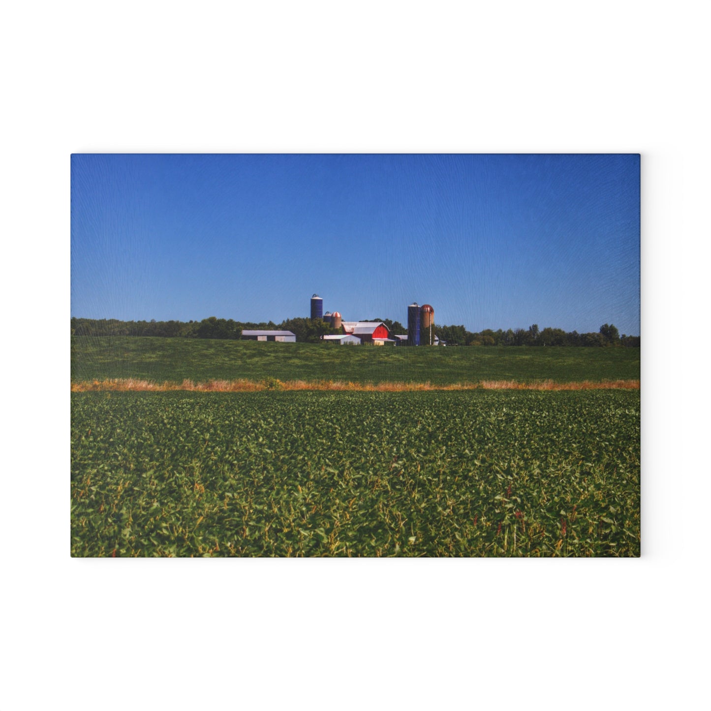 U R There Photography Otter Lake Road Farm Across the Field Rustic Farmhouse Tempered-Glass Cutting Board