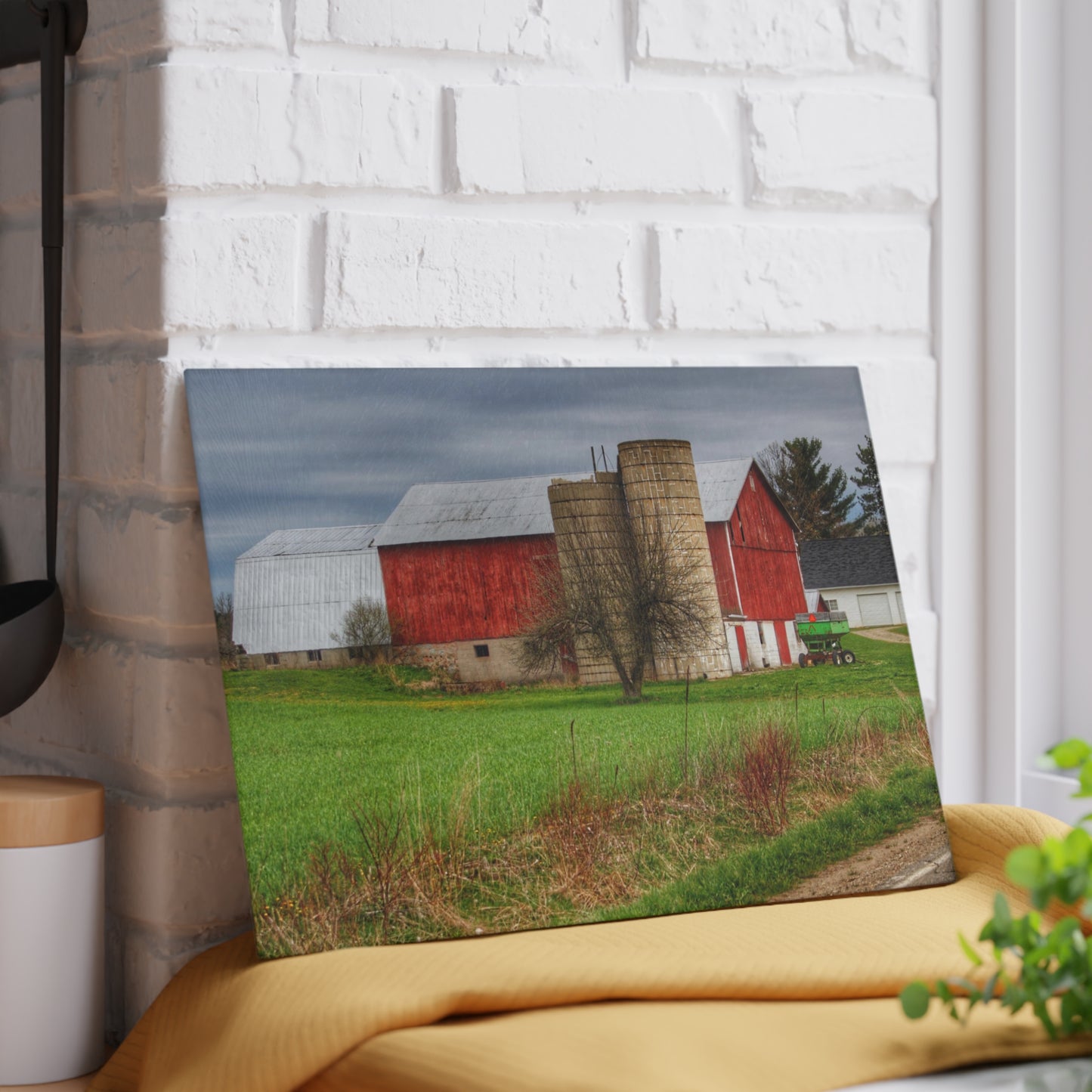 U R There Photography Fostoria Red III Rustic Farmhouse Tempered-Glass Cutting Board
