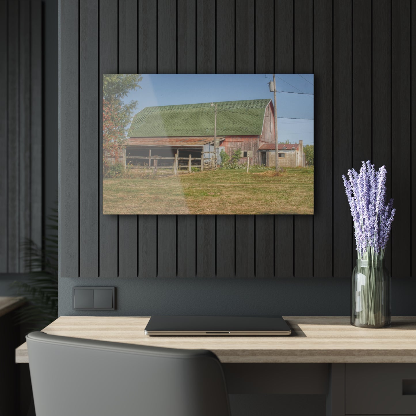 U R There Photography Farrand Road Red with Corral Rustic Farmhouse Acrylic Wall Print