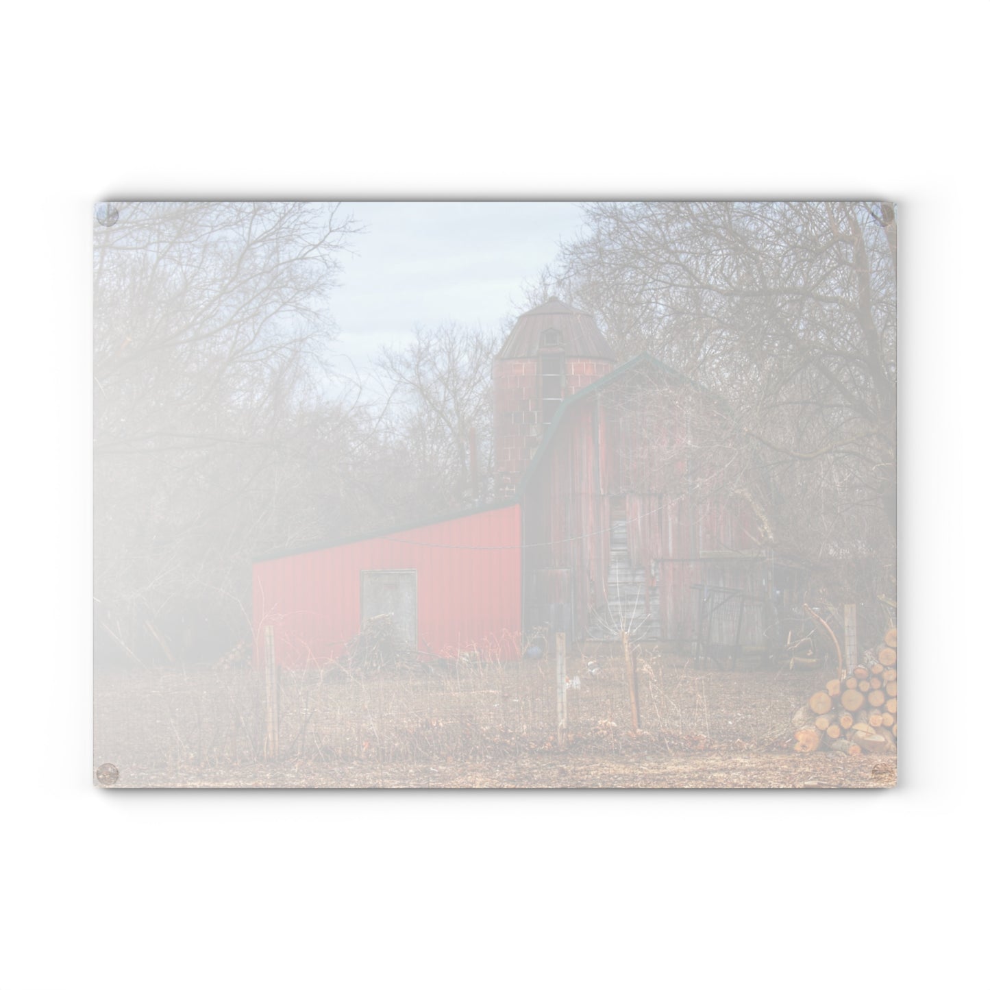 U R There Photography Bray Road Hidden Barnyard Red I Rustic Farmhouse Tempered-Glass Cutting Board