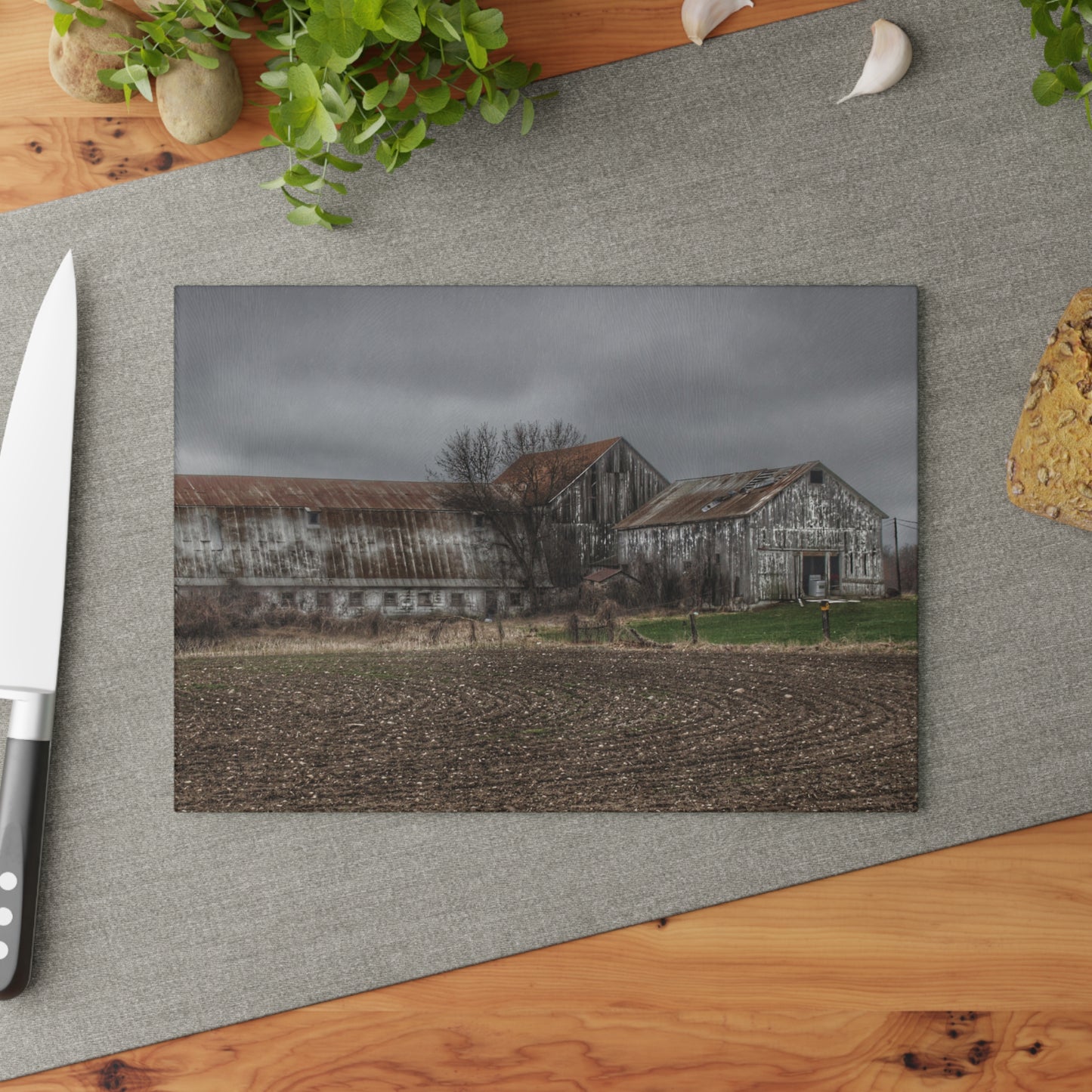 U R There Photography Rusted and Grey on Newark Road Rustic Farmhouse Tempered-Glass Cutting Board