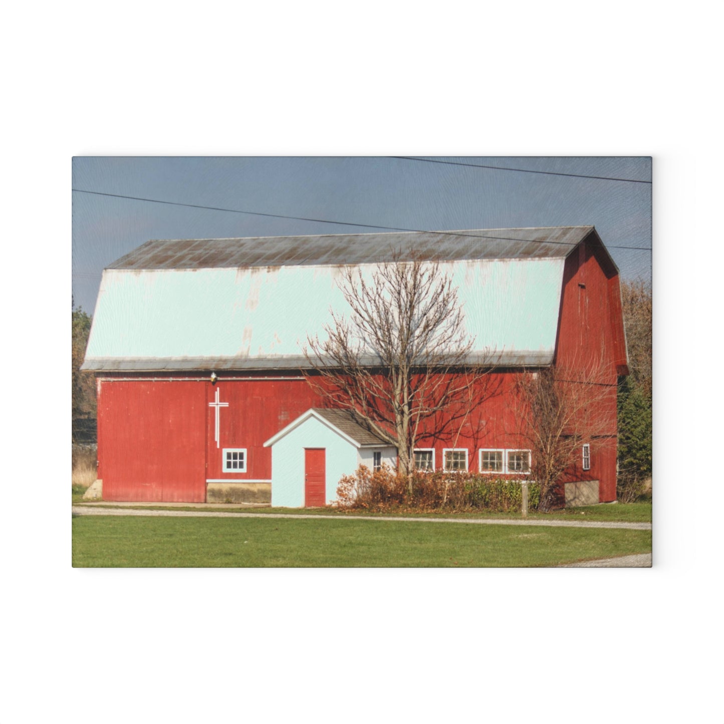 U R There Photography Bray Road Red I Rustic Farmhouse Tempered-Glass Cutting Board
