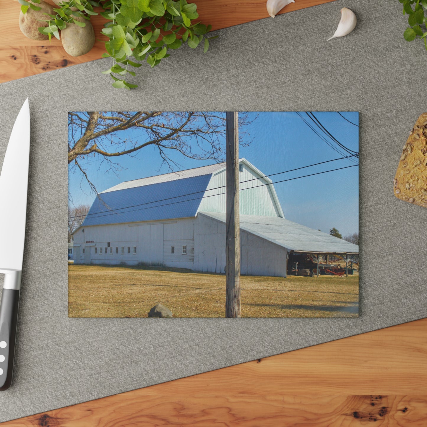 U R There Photography Wolcott White Rustic Farmhouse Tempered-Glass Cutting Board