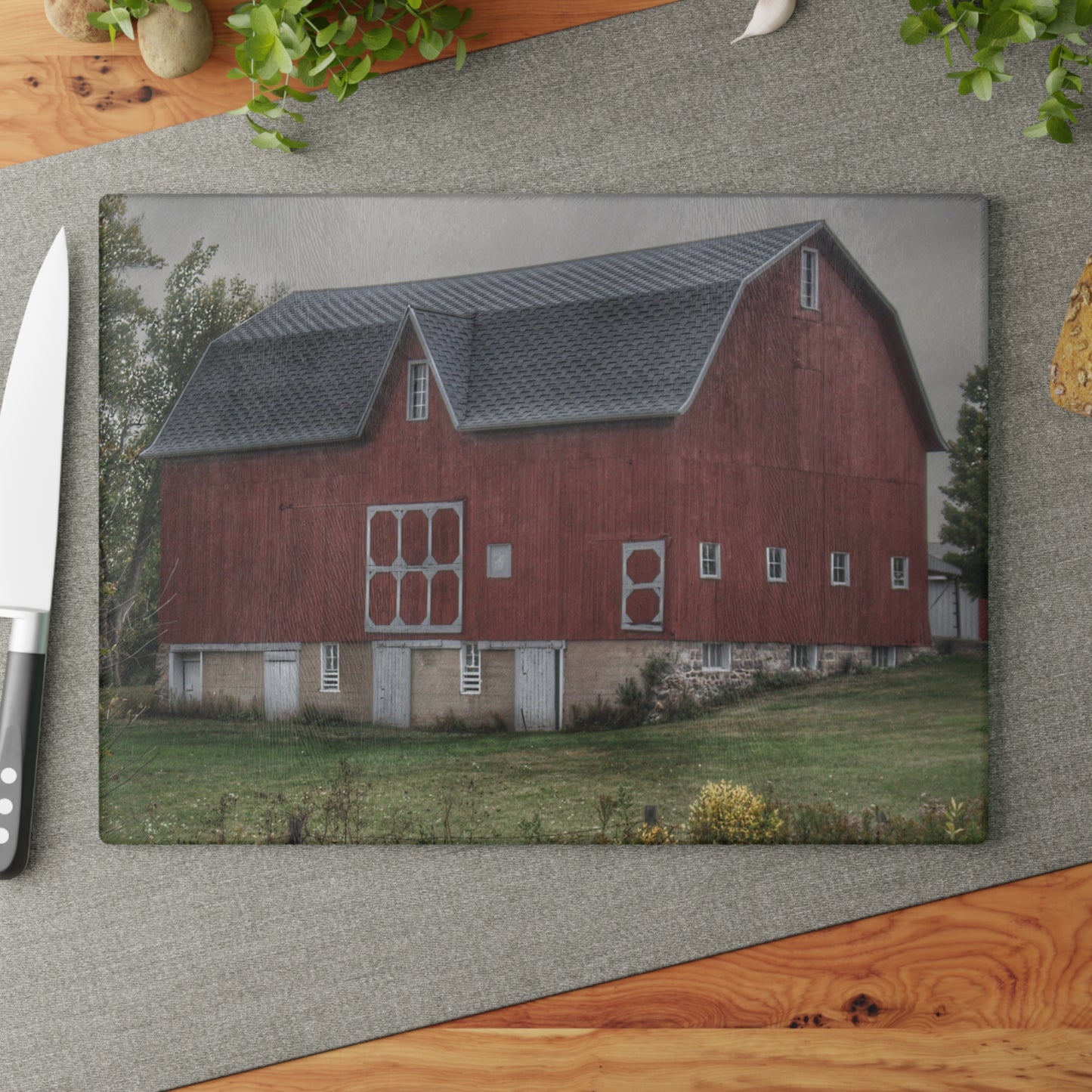 U R There Photography Vassar Road Red I Rustic Farmhouse Tempered-Glass Cutting Board