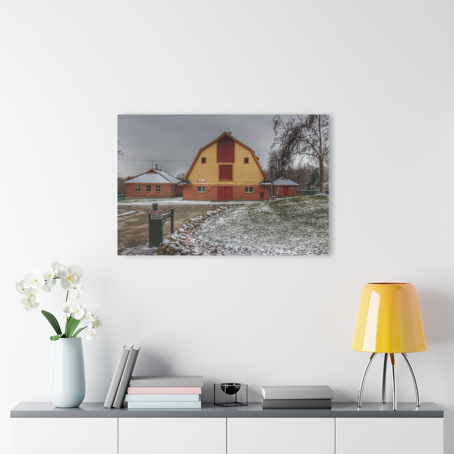 U R There Photography Yellow Barn of Bordman Rustic Farmhouse Acrylic Wall Print