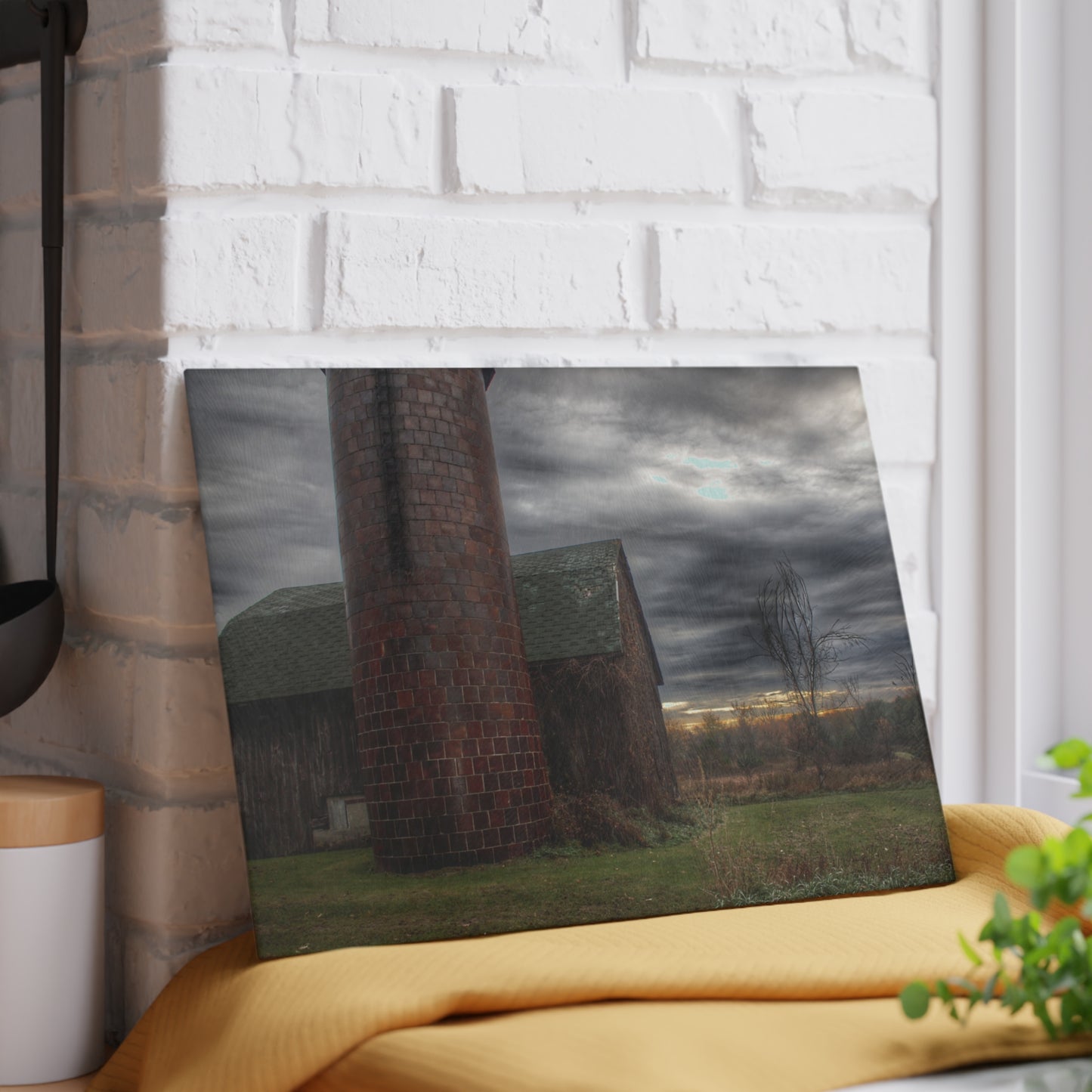 U R There Photography Pero Lake Road Grey II Rustic Farmhouse Tempered-Glass Cutting Board