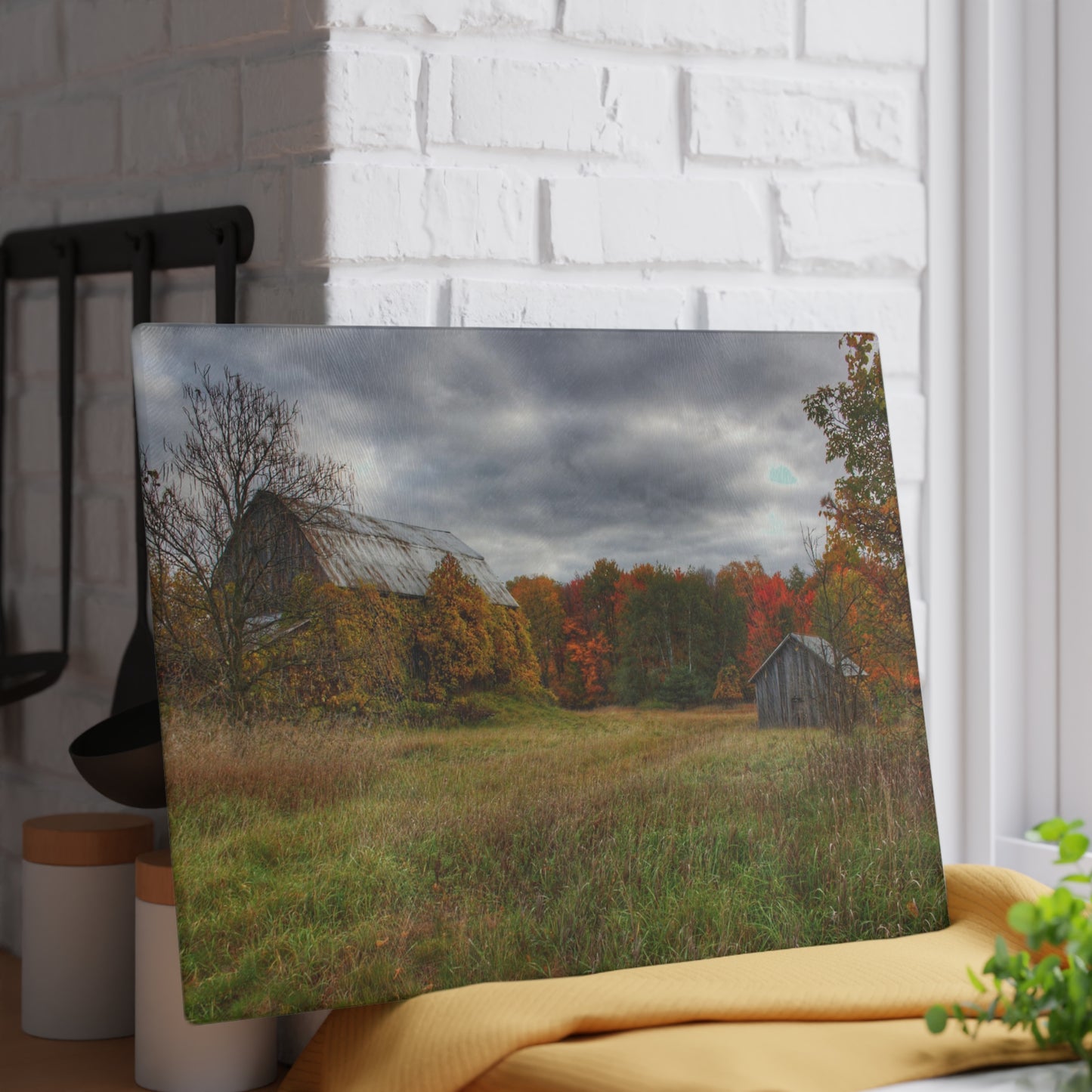 U R There Photography Church Road Grey and Little Grey Rustic Farmhouse Tempered-Glass Cutting Board