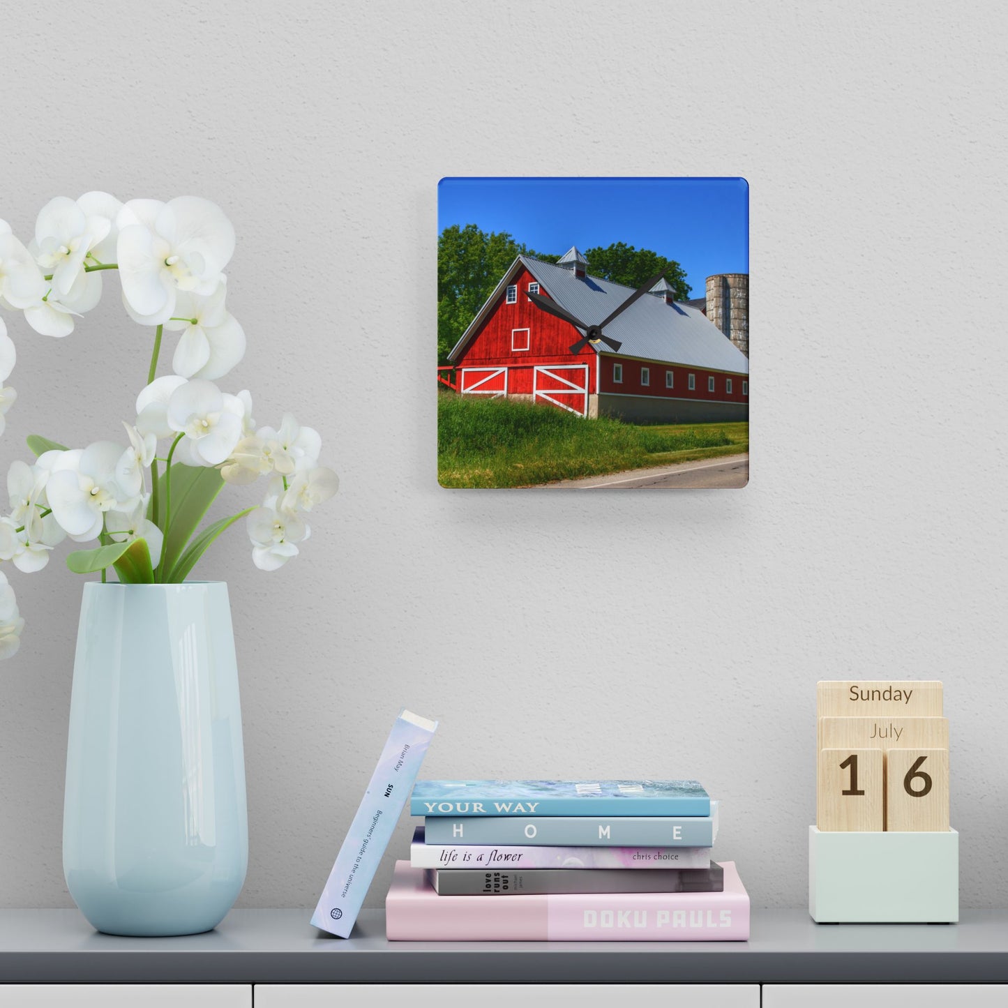 U R There Photography Metamora Red 2020 I Rustic Farmhouse Acrylic Analog Wall Clock