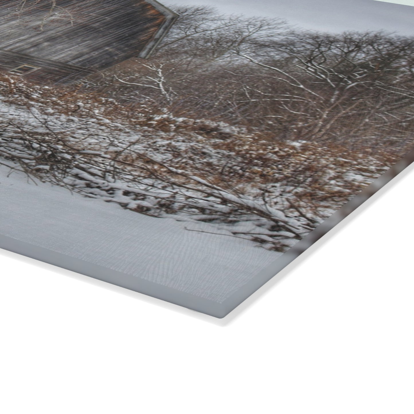 U R There Photography Vassar Road Hidden Grey in Winter Rustic Farmhouse Tempered-Glass Cutting Board