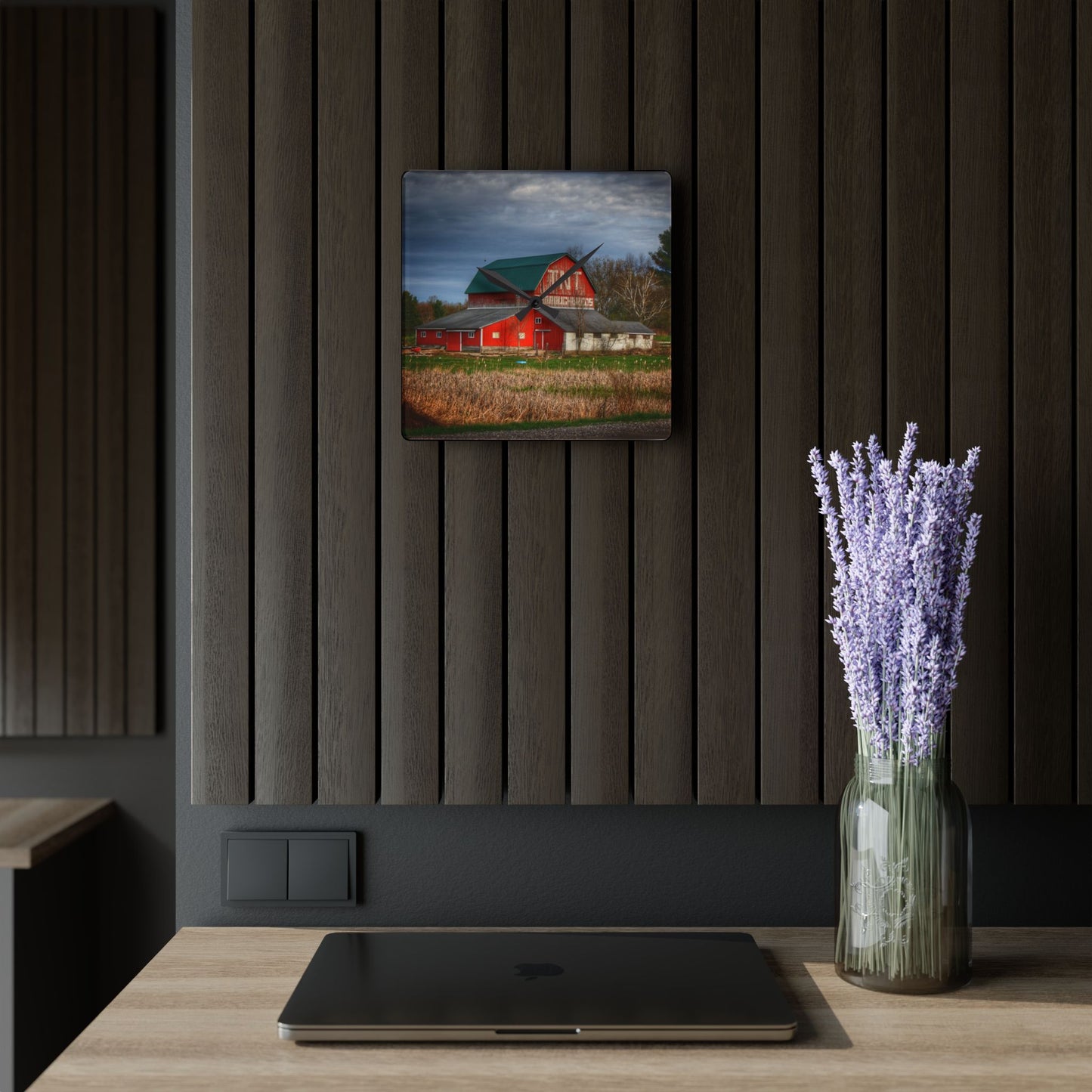 U R There Photography M-24 TnT Red I Rustic Farmhouse Acrylic Analog Wall Clock