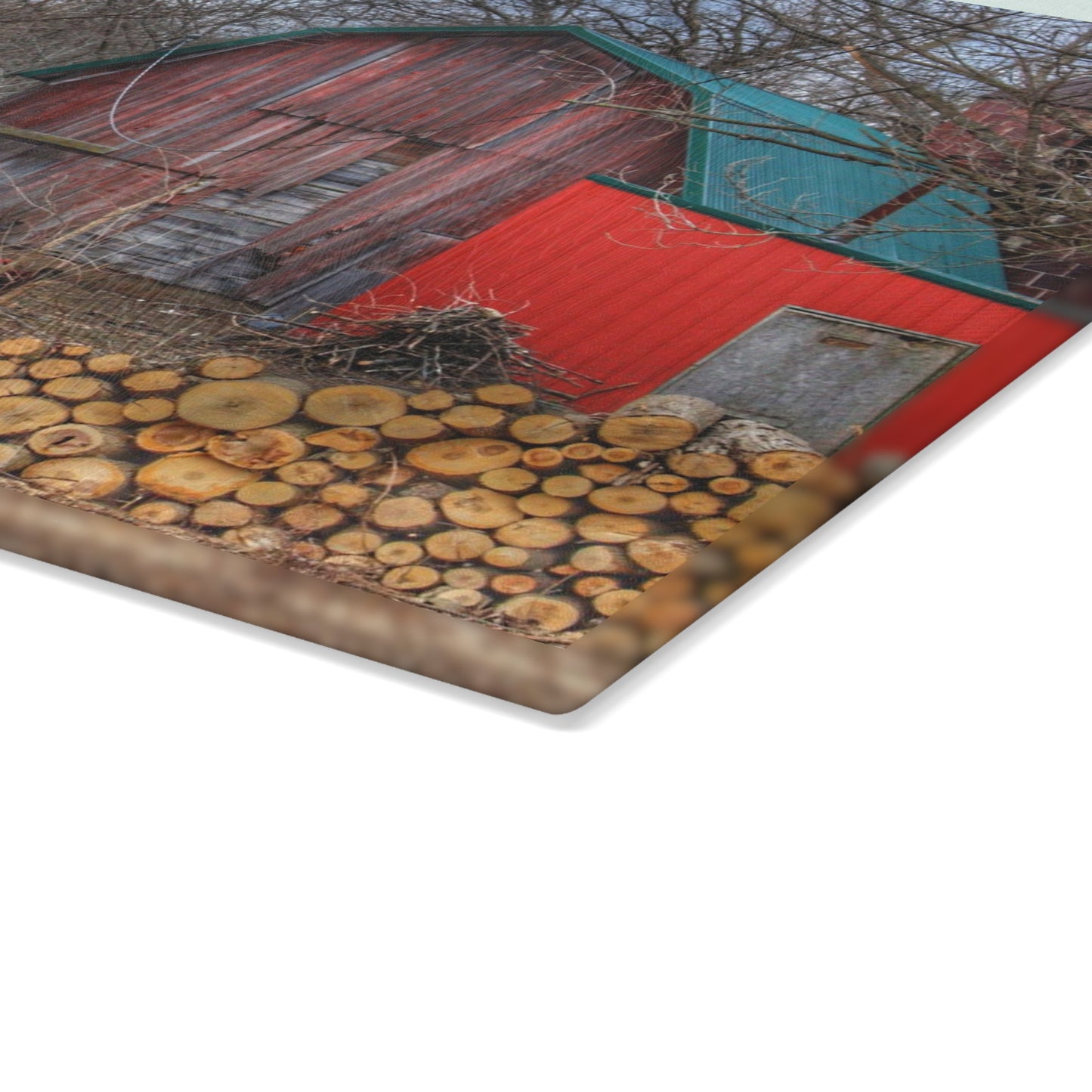 U R There Photography Bray Road Hidden Barnyard Red II Rustic Farmhouse Tempered-Glass Cutting Board