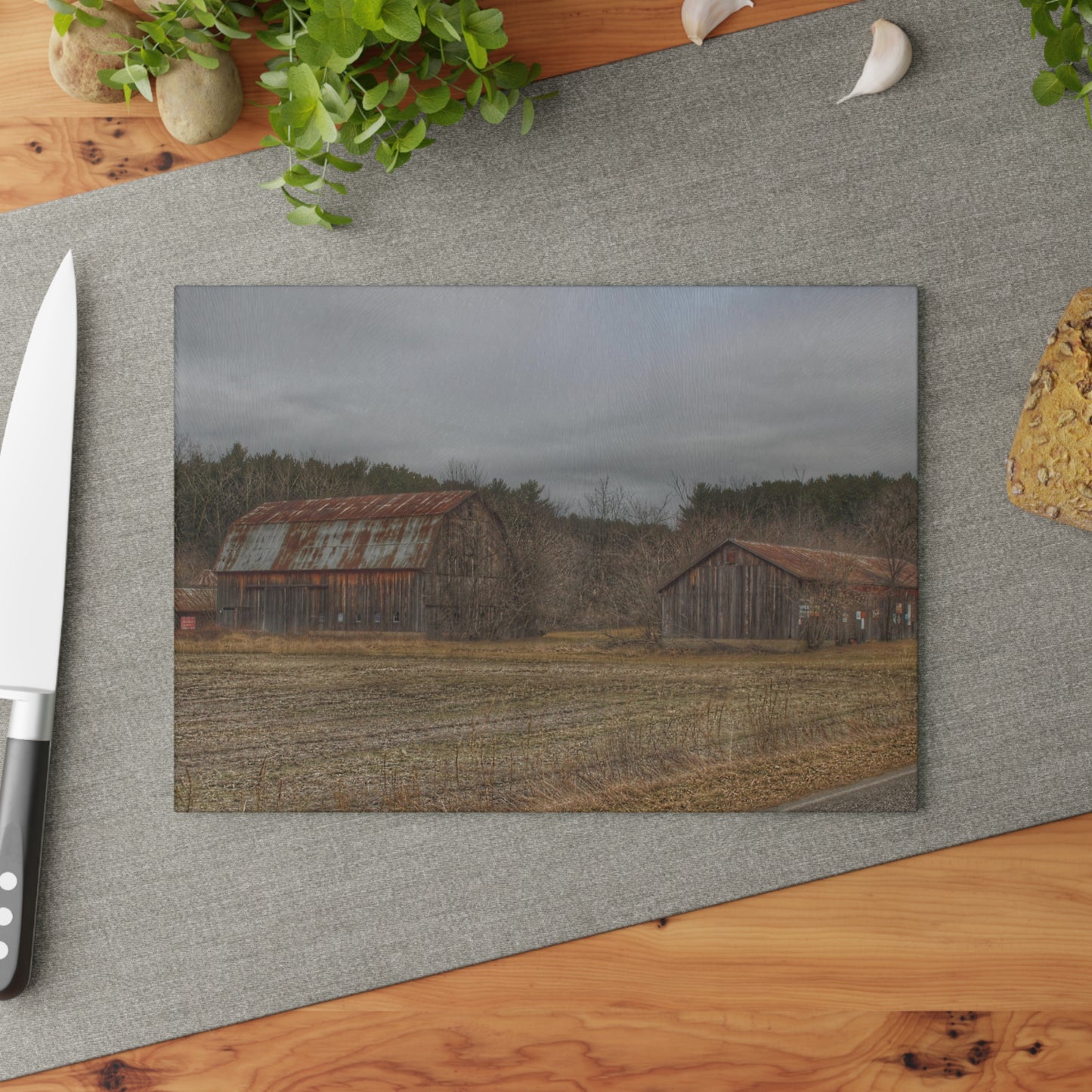 U R There Photography Barns of Arbela III Rustic Farmhouse Tempered-Glass Cutting Board