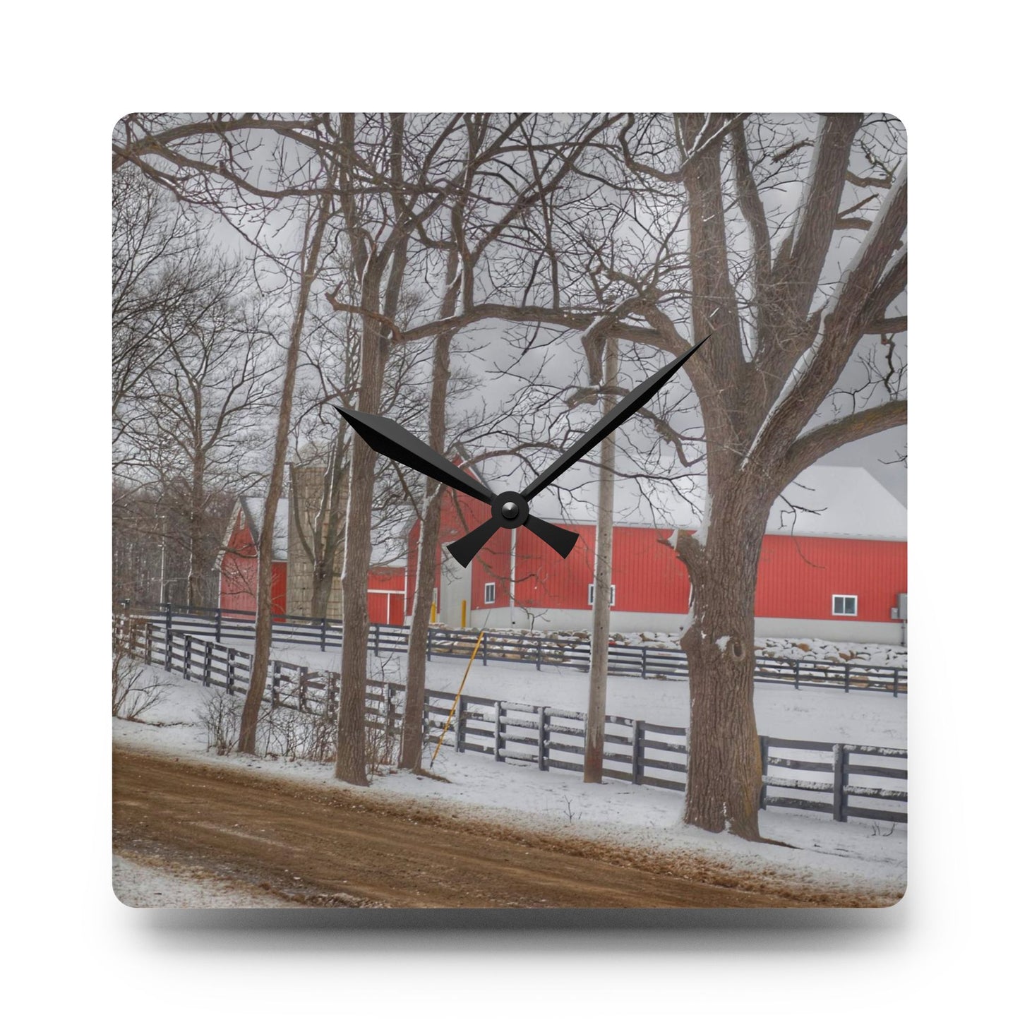 U R There Photography Barns of Barber Road I Rustic Farmhouse Acrylic Analog Wall Clock