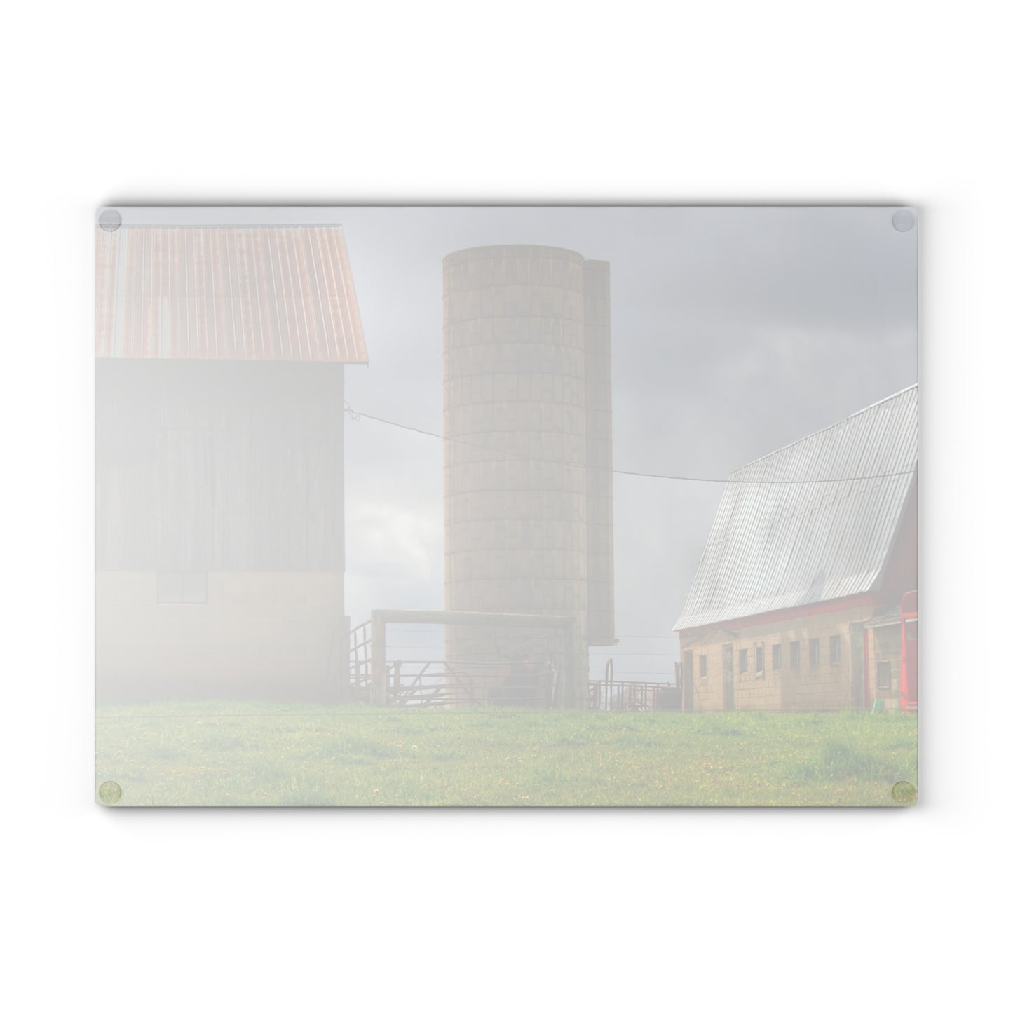 U R There Photography Clothier Road Grey and Silo Rustic Farmhouse Tempered-Glass Cutting Board
