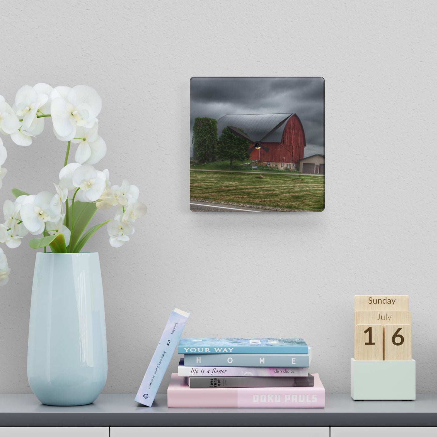 U R There Photography M-24 Country Bench Barn Rustic Farmhouse Acrylic Analog Wall Clock