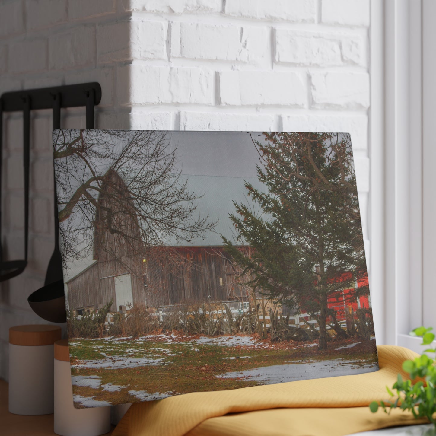 U R There Photography Schott Road Grey II Rustic Farmhouse Tempered-Glass Cutting Board