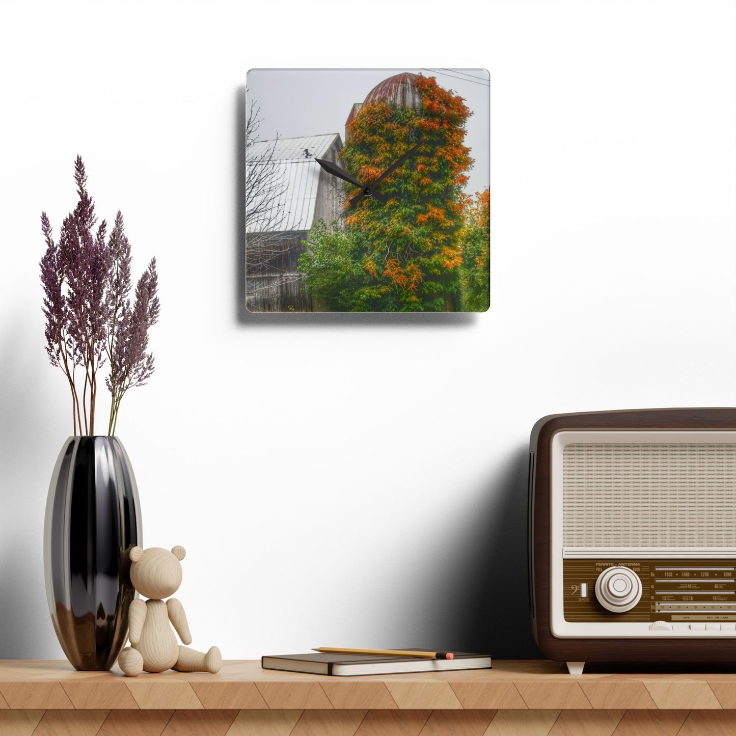 U R There Photography Ludwig Road Oxford Grey and Silo Rustic Farmhouse Acrylic Analog Wall Clock
