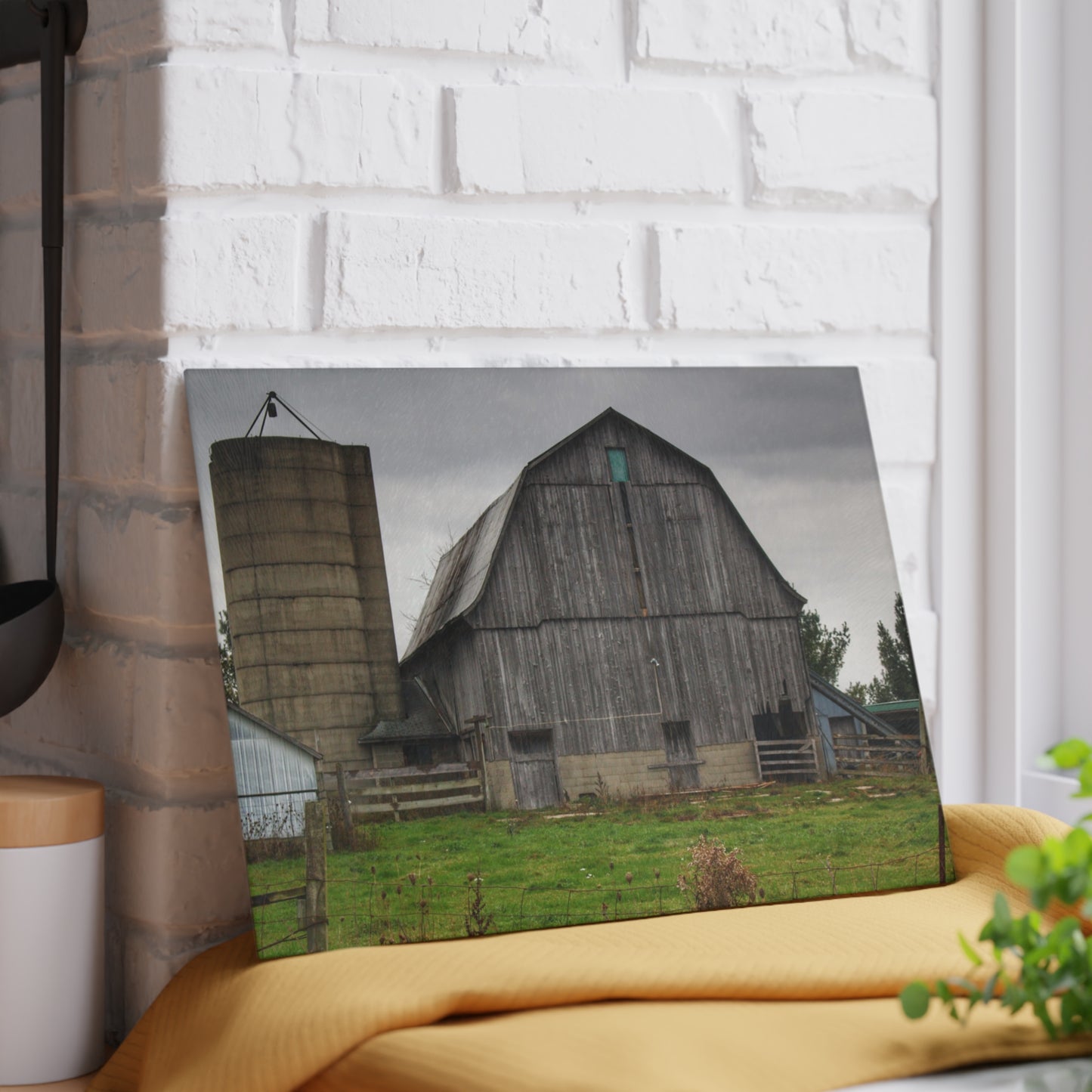 U R There Photography Eddy Road Grey II Rustic Farmhouse Tempered-Glass Cutting Board