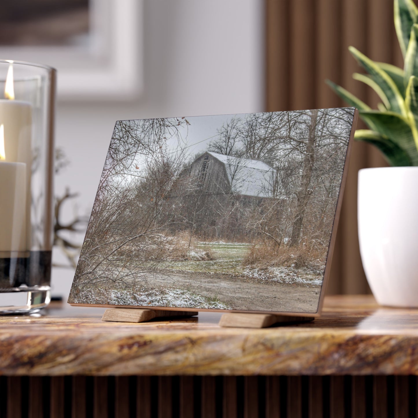 U R There Photography Bishop Road Winter Grey Rustic Farmhouse Decorative Ceramic Tile