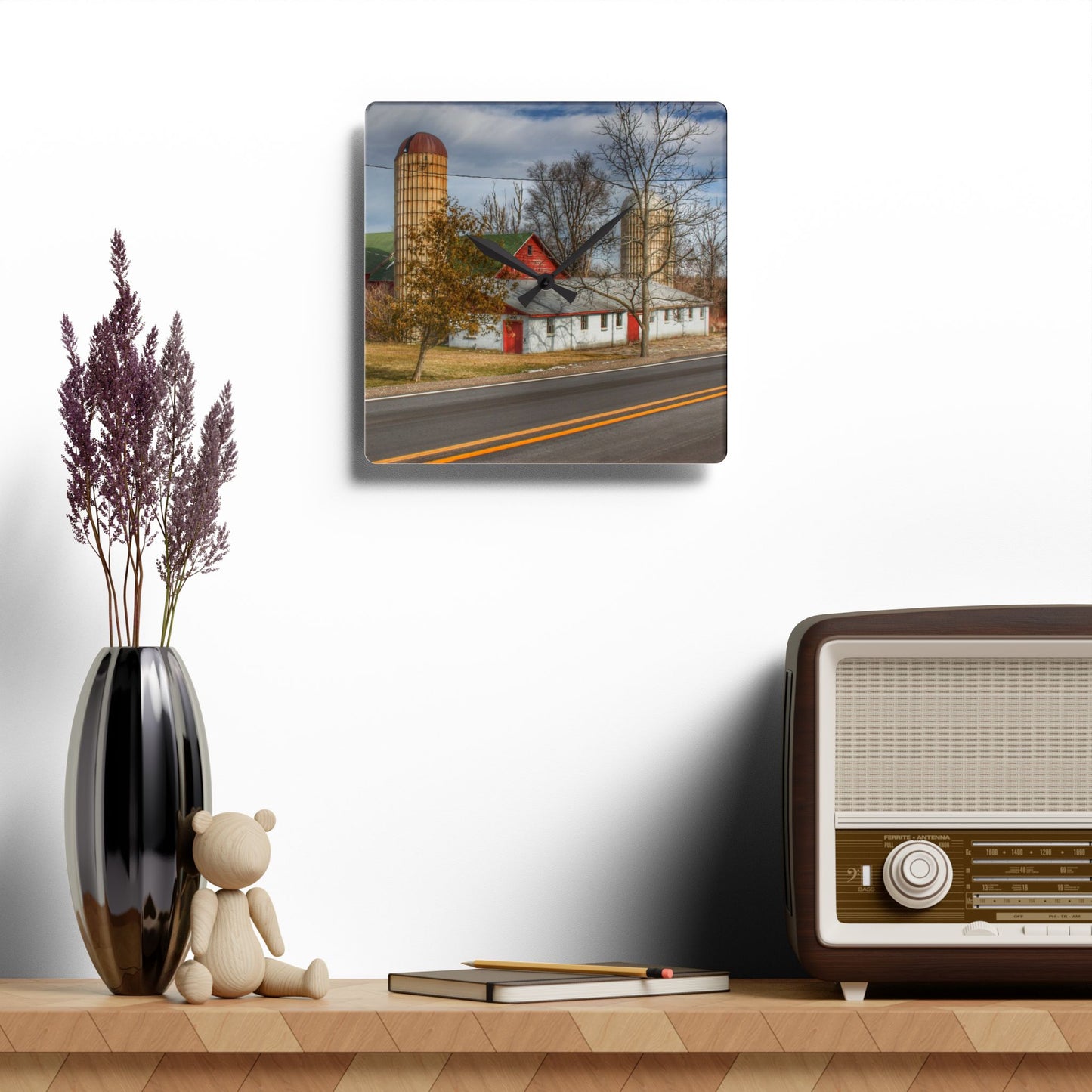 Rustic Farmhouse Wall Clock featuring Newark Road Red