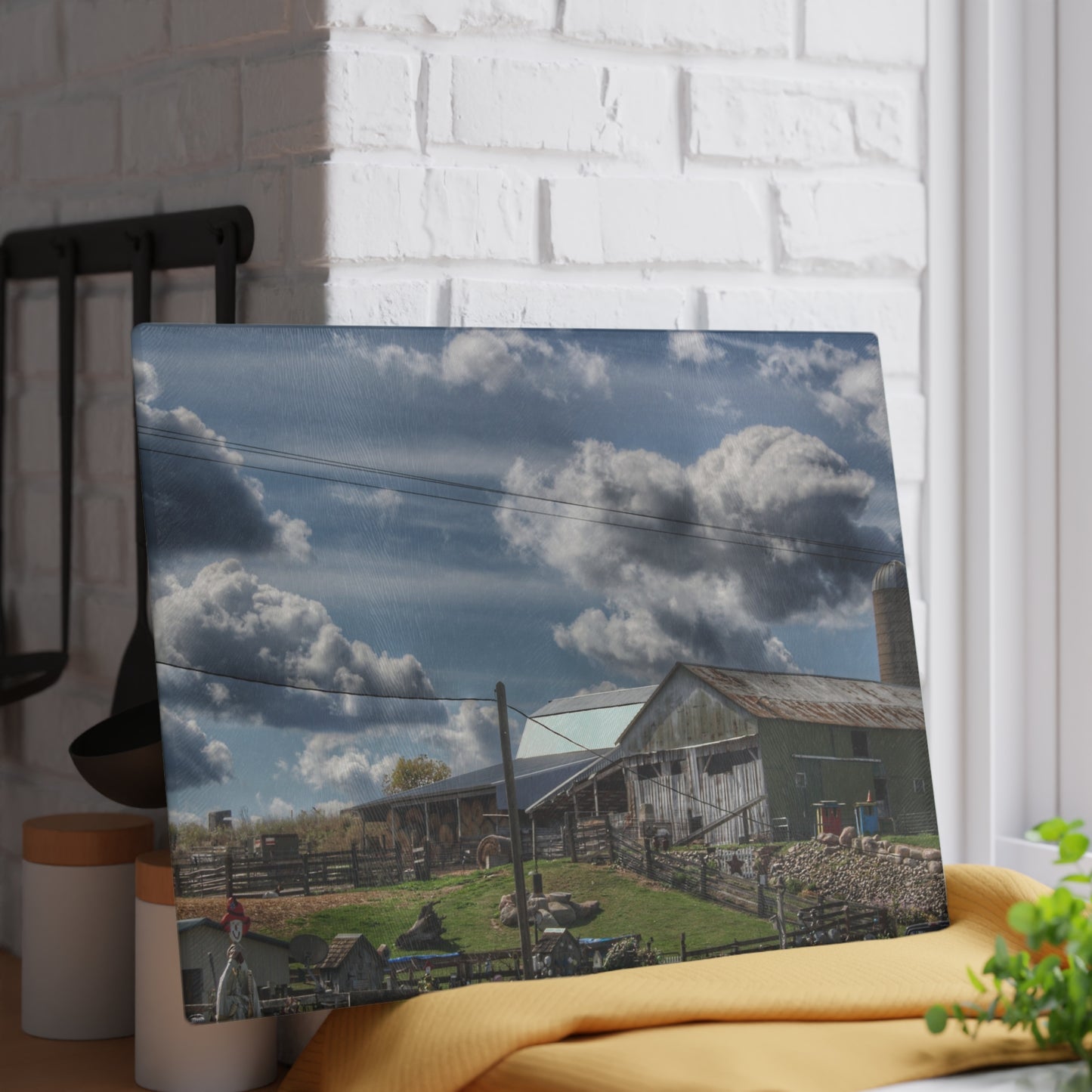 U R There Photography Sutton Road Hay Barn Rustic Farmhouse Tempered-Glass Cutting Board