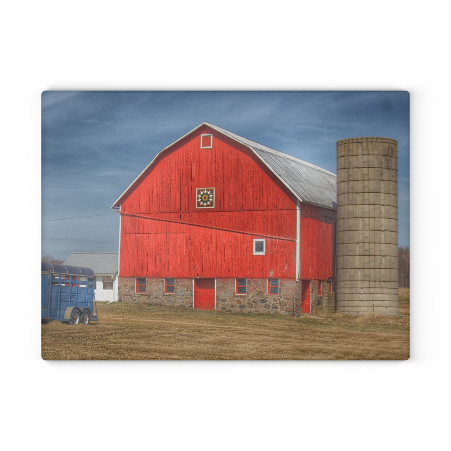U R There Photography West Brown Road Quilted Red Rustic Farmhouse Tempered-Glass Cutting Board