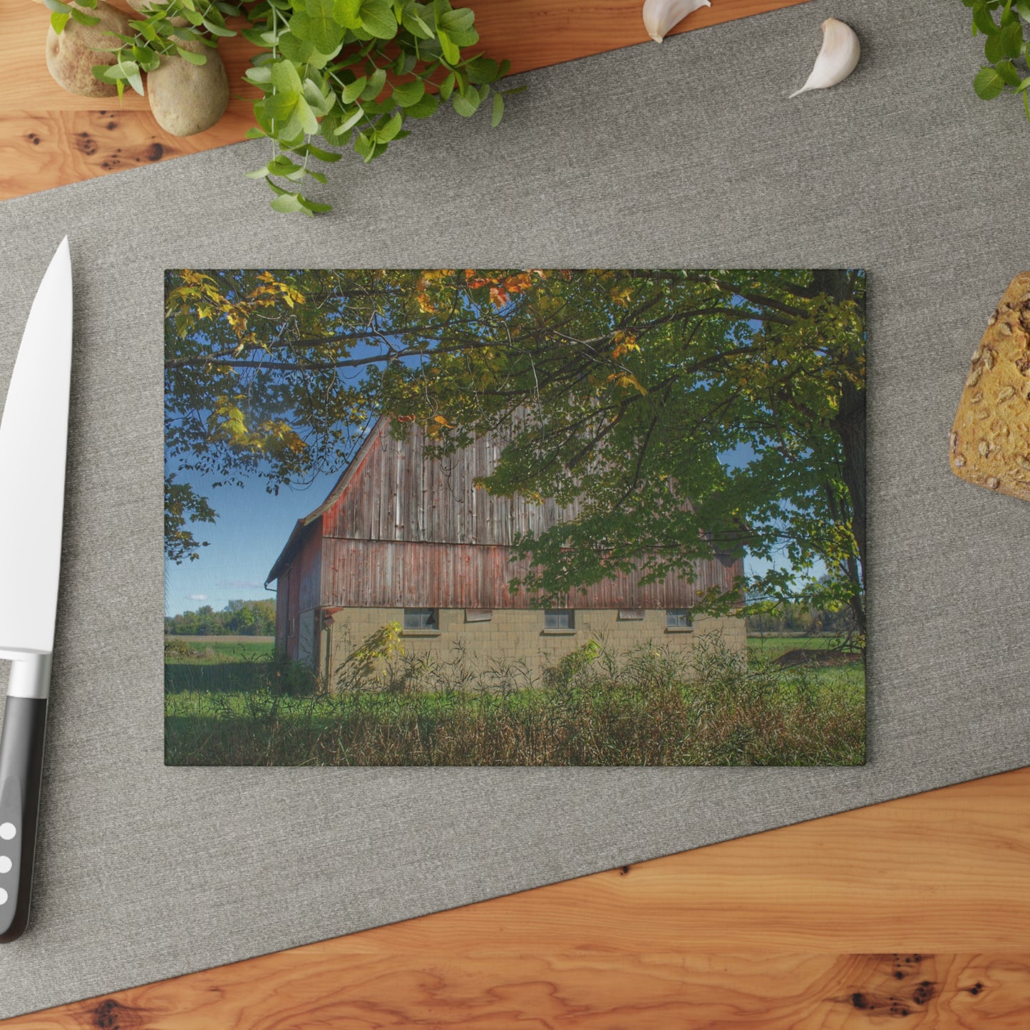 U R There Photography Byington Road Red I Rustic Farmhouse Tempered-Glass Cutting Board