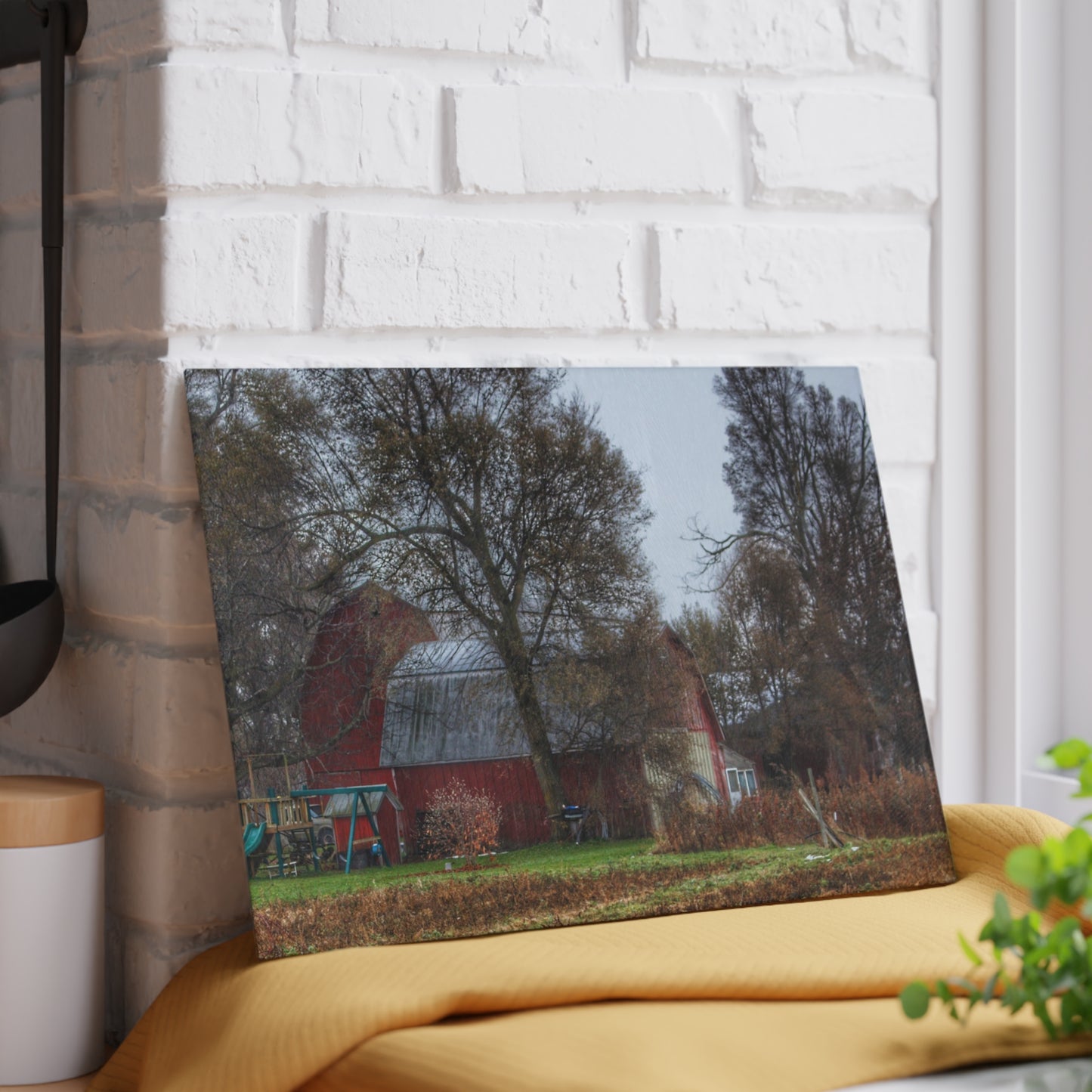 U R There Photography Dryden Road Reds Rustic Farmhouse Tempered-Glass Cutting Board